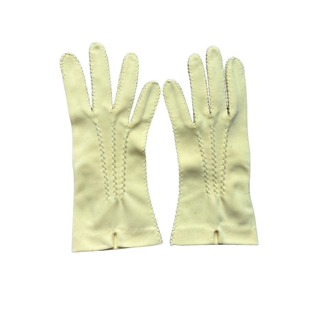 Vintage Size 7 Yellow Stretch Nylon Formal Gloves Hansen Seams Womens